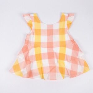 Janie and Jack Gingham Ruffle Sleeve Check Short Sleeve Blouse Girls Sz 4